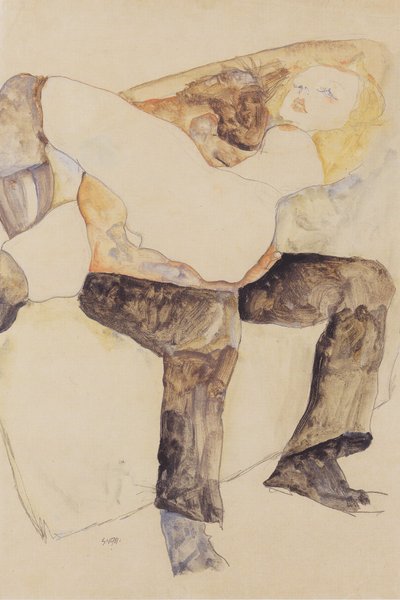 Uomo, donna inginocchiata da Egon Schiele